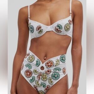 NWT Oceanus Women's White Cara Two-Piece Bikini Set beaded ($315) X-Small